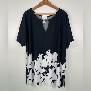 Joseph Ribkoff Size 20 Tunic Top NWT Black White Floral Plus Blouse